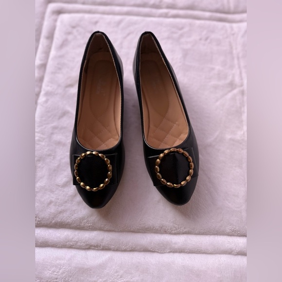 Fenghonseson black flats with gemmed buckles 39 (US 7.5 circle golden design - Picture 13 of 15